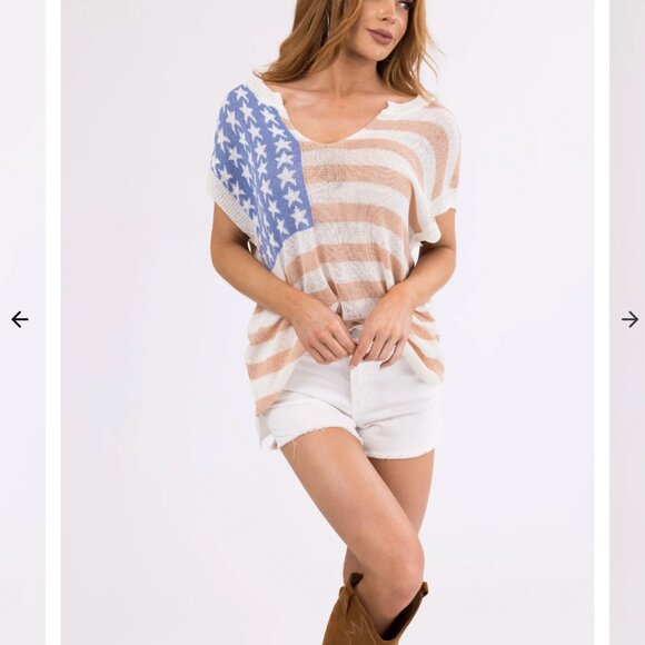 BiBi American Flag Print V-Neck Sleeveless Sweater Top Size XL picnic cookout - Picture 3 of 14